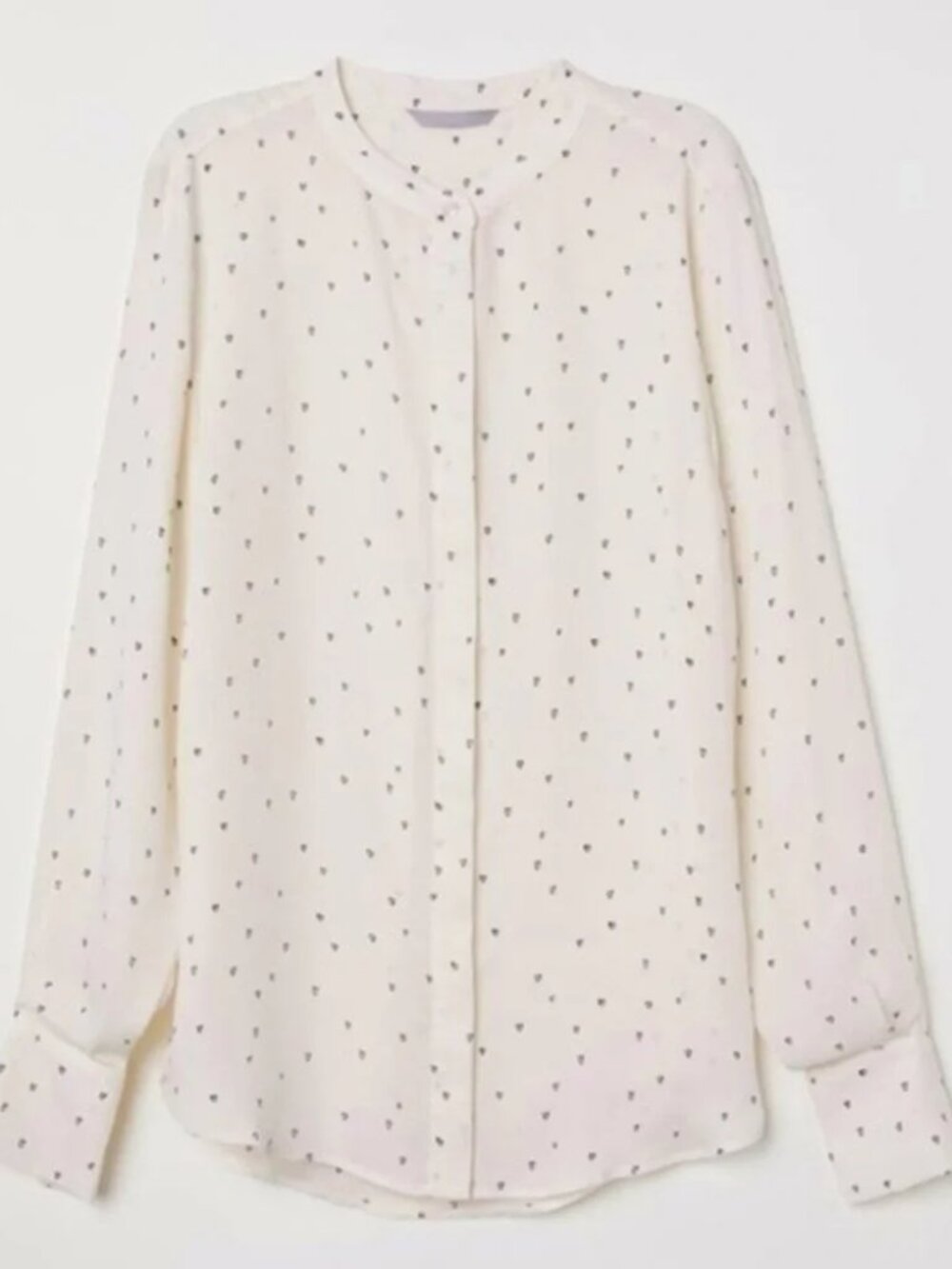 H&M Mini Heart Print Button-Up White Collared Long Sleeve Blouse Size US 6